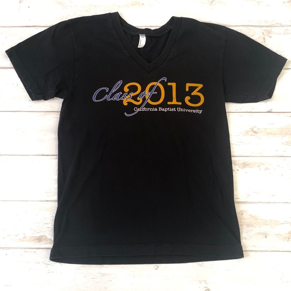 Unisex Adult Size S/M Black Vneck Shirt 100% Cotton CBU 2013 California Baptist